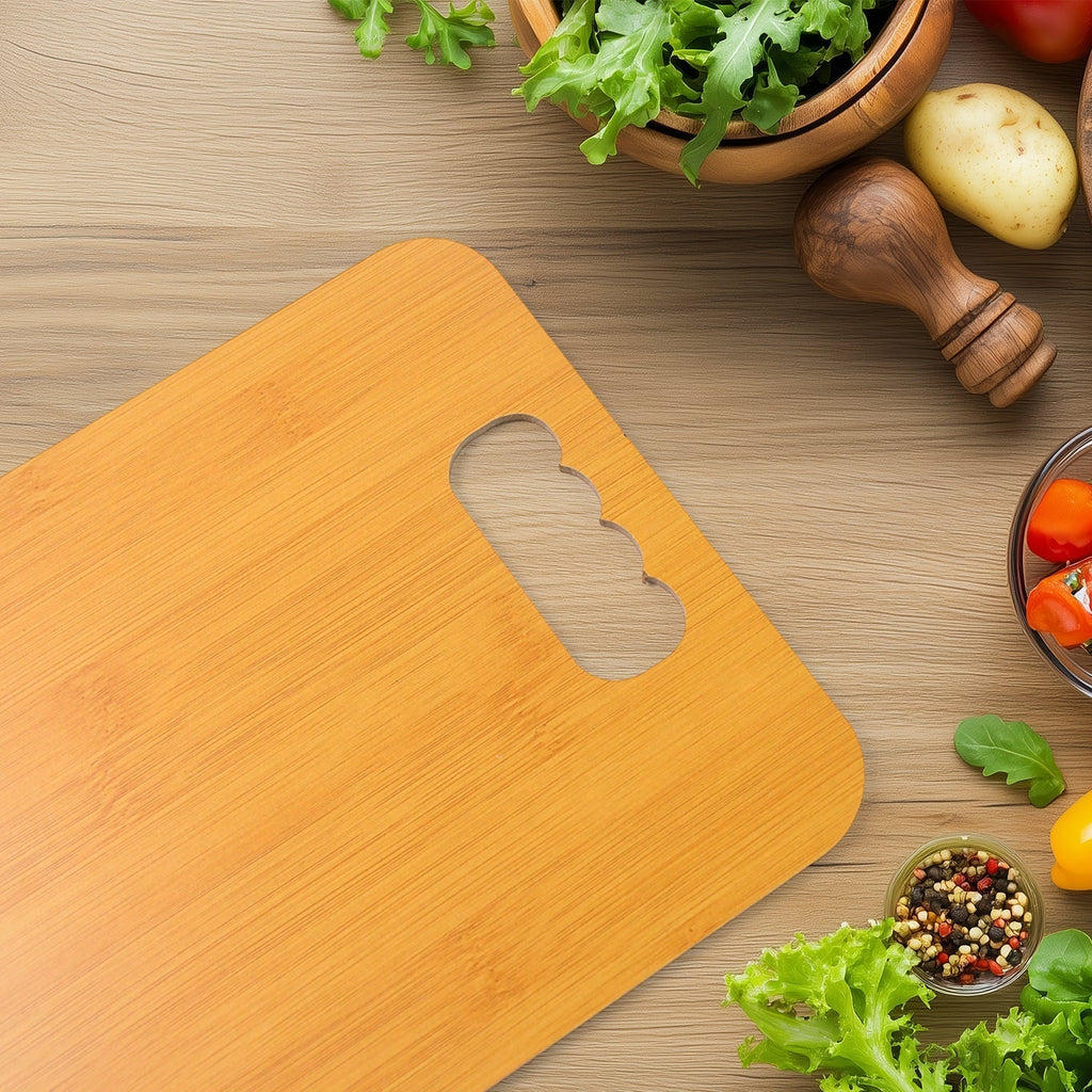 Front view of durable wooden chopping board ready for kitchen use