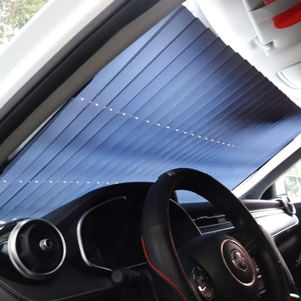 Compact foldable car sun shade shown for easy storage.