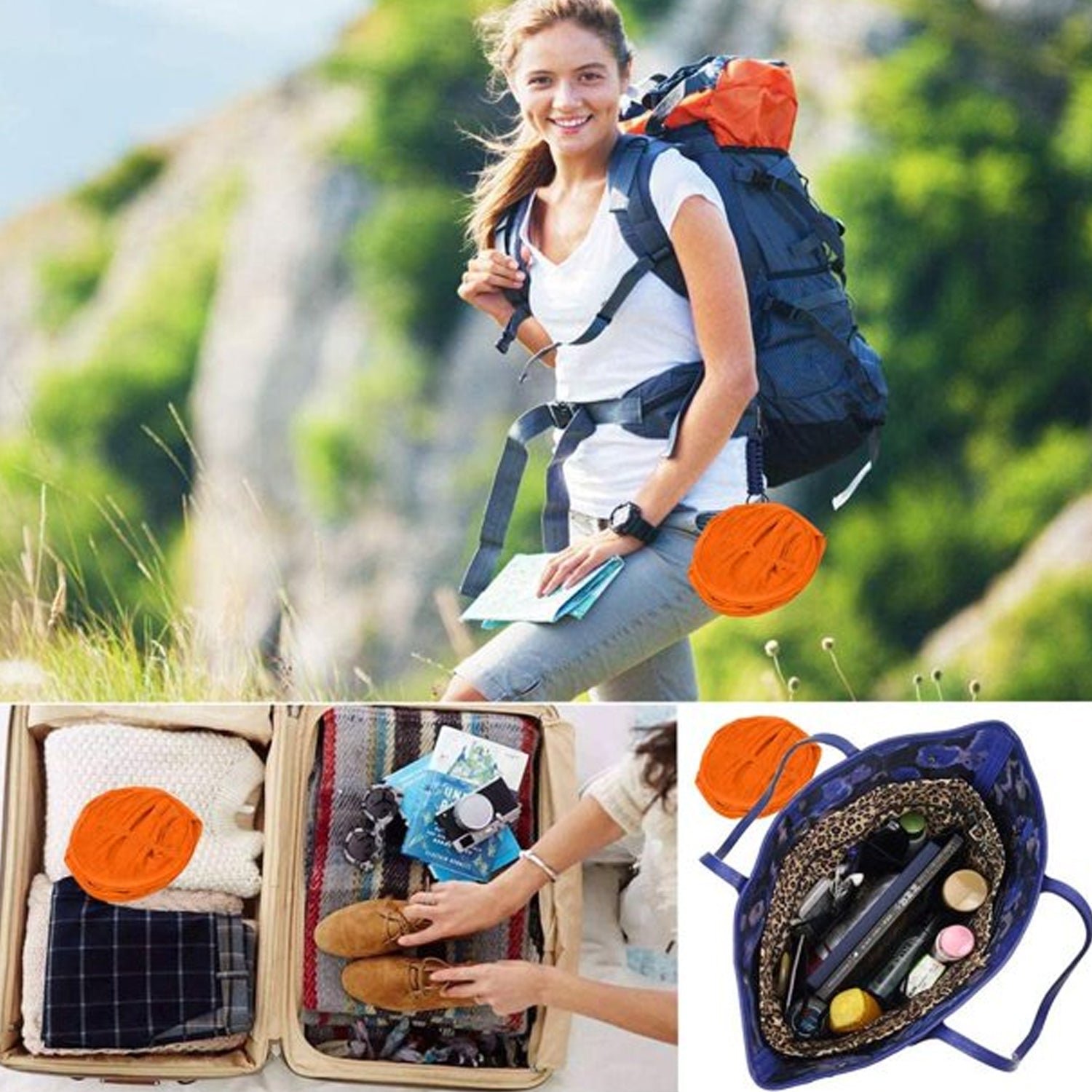 Navy blue foldable laundry basket showcasing breathable mesh fabric.
