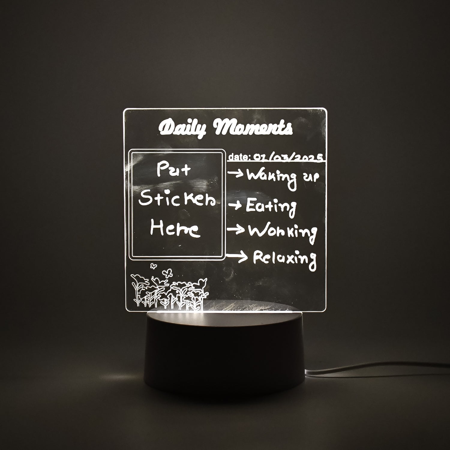 Styleva 3D acrylic decorative lamp on a wooden desk, showcasing its warm glow.