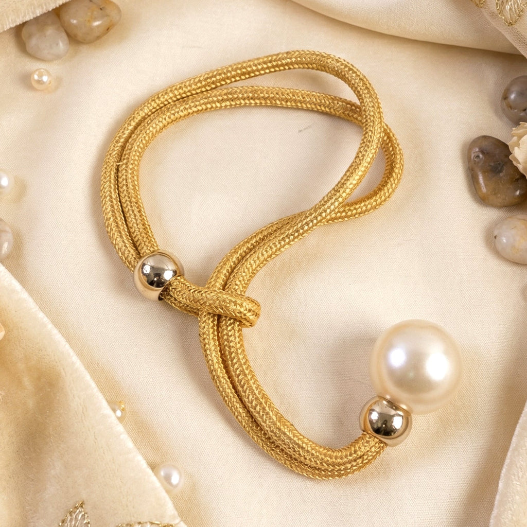 Fancy curtain band with braided rope and pearl accent for living room