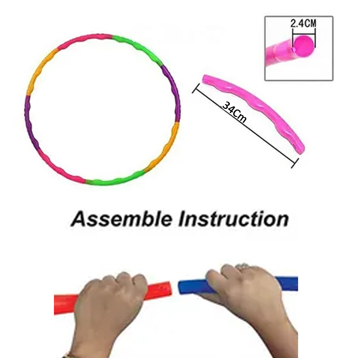 Assembled Hula Hoop Exercise Ring with colourful segments.
