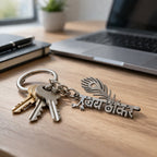 durable stainless steel keychain with peepal leaf motif