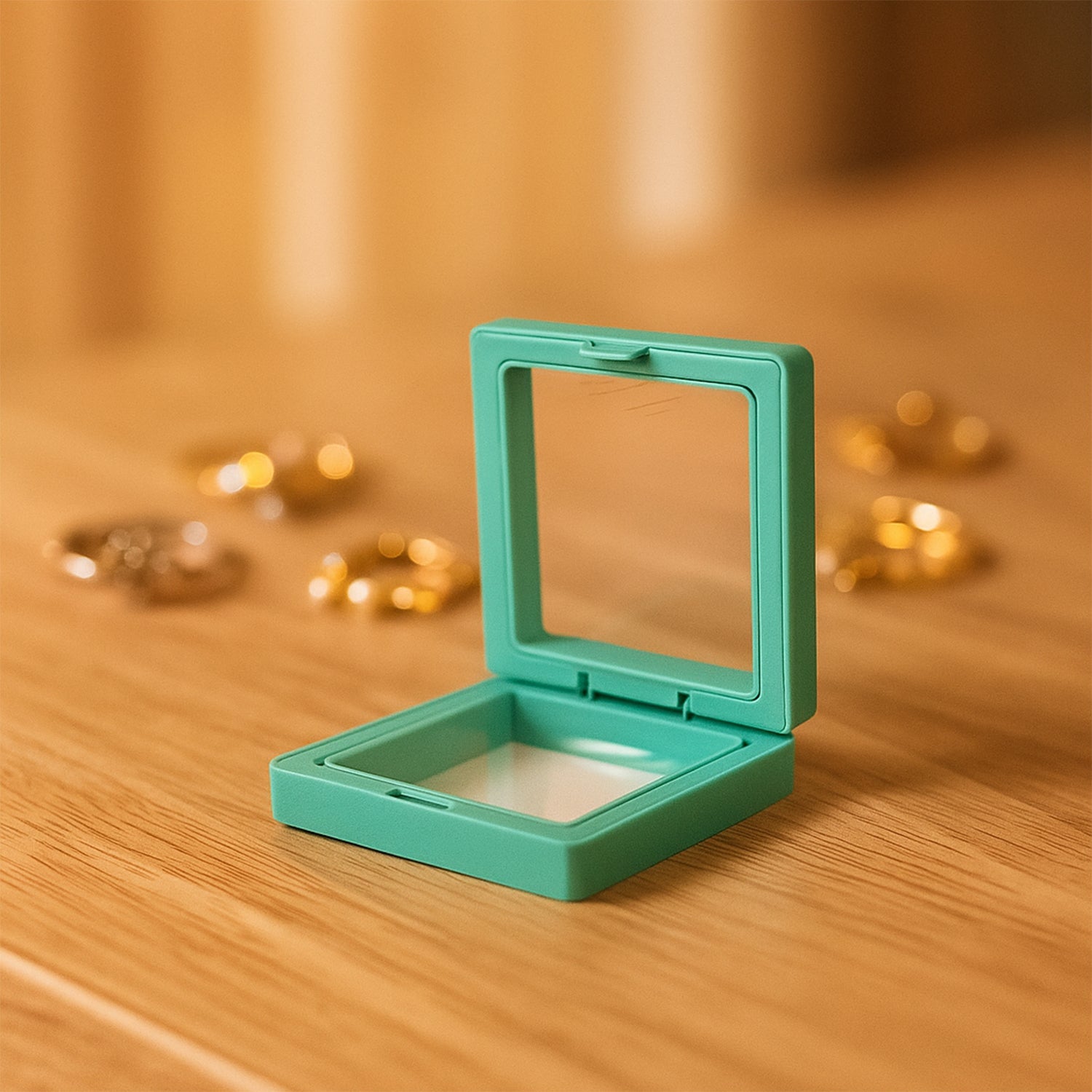 Black framed transparent jewellery display box with floating 3D effect