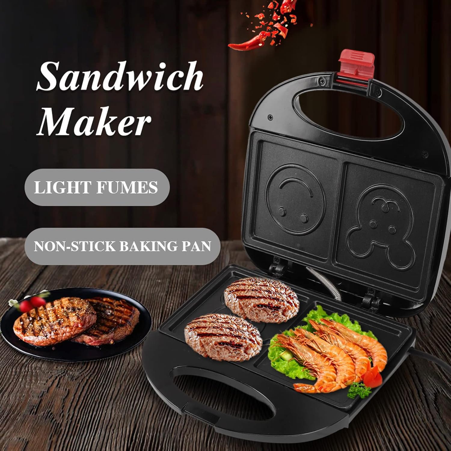 FirePot electric sandwich maker showing power and ready indicator lights.