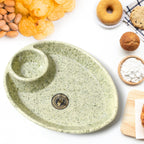 Overhead view of the Alpino ceramic tea and coffee cup set with its serving platter.
