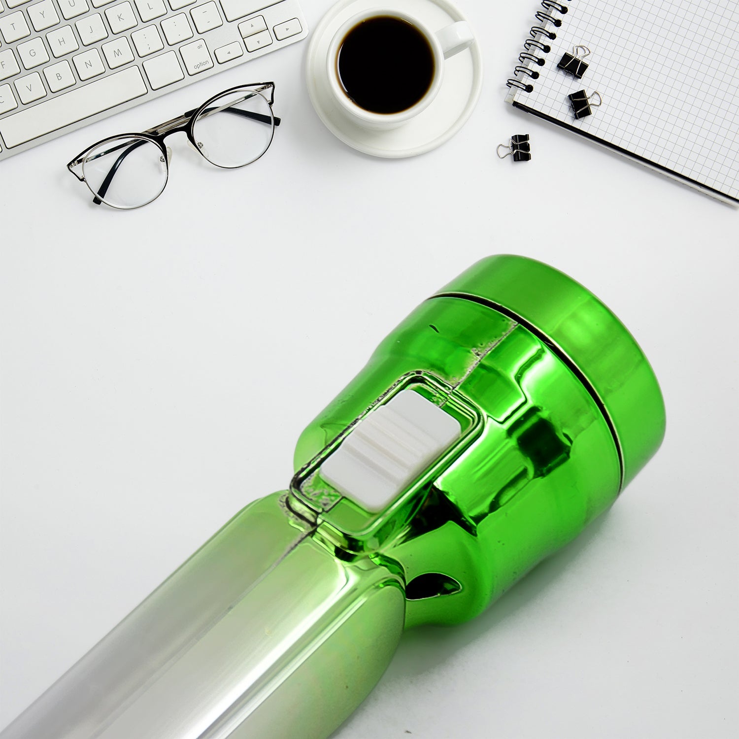 USB rechargeable torchlight showing its charging port.
