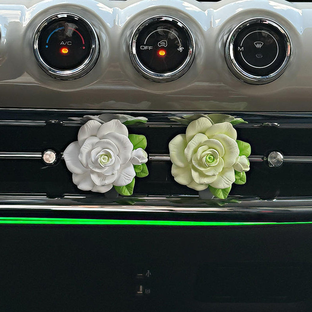 Close-up flower petal details on floral car air freshener clip