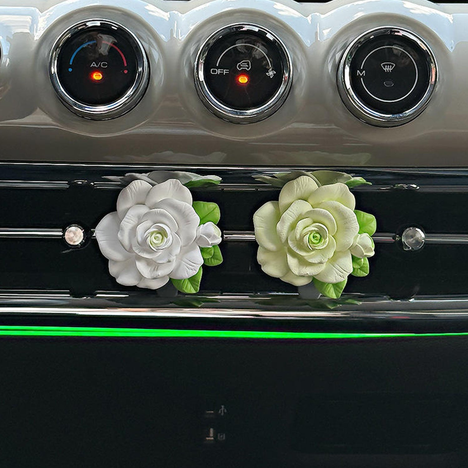 Close-up flower petal details on floral car air freshener clip