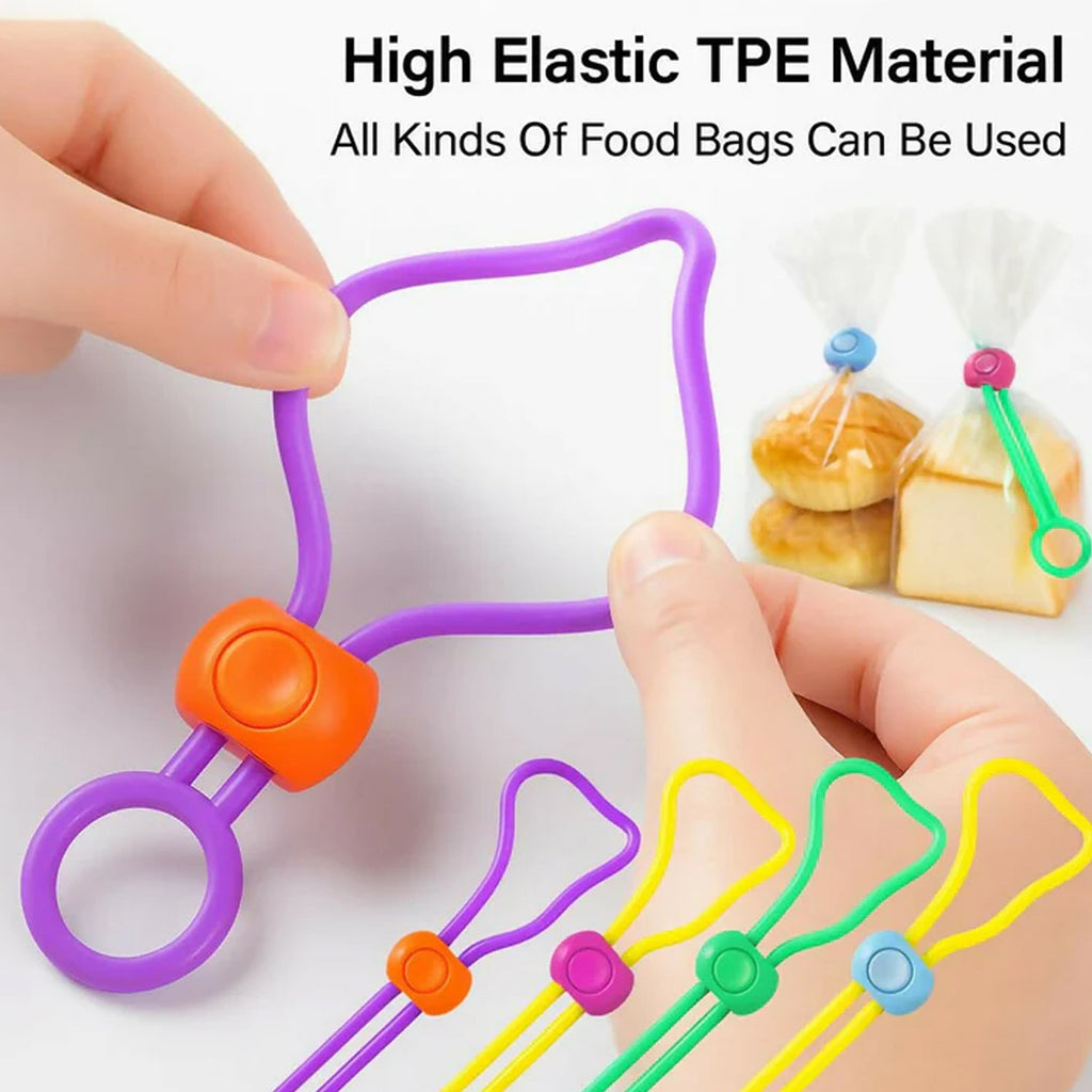 Close-up view of silicone food bag locking clips
