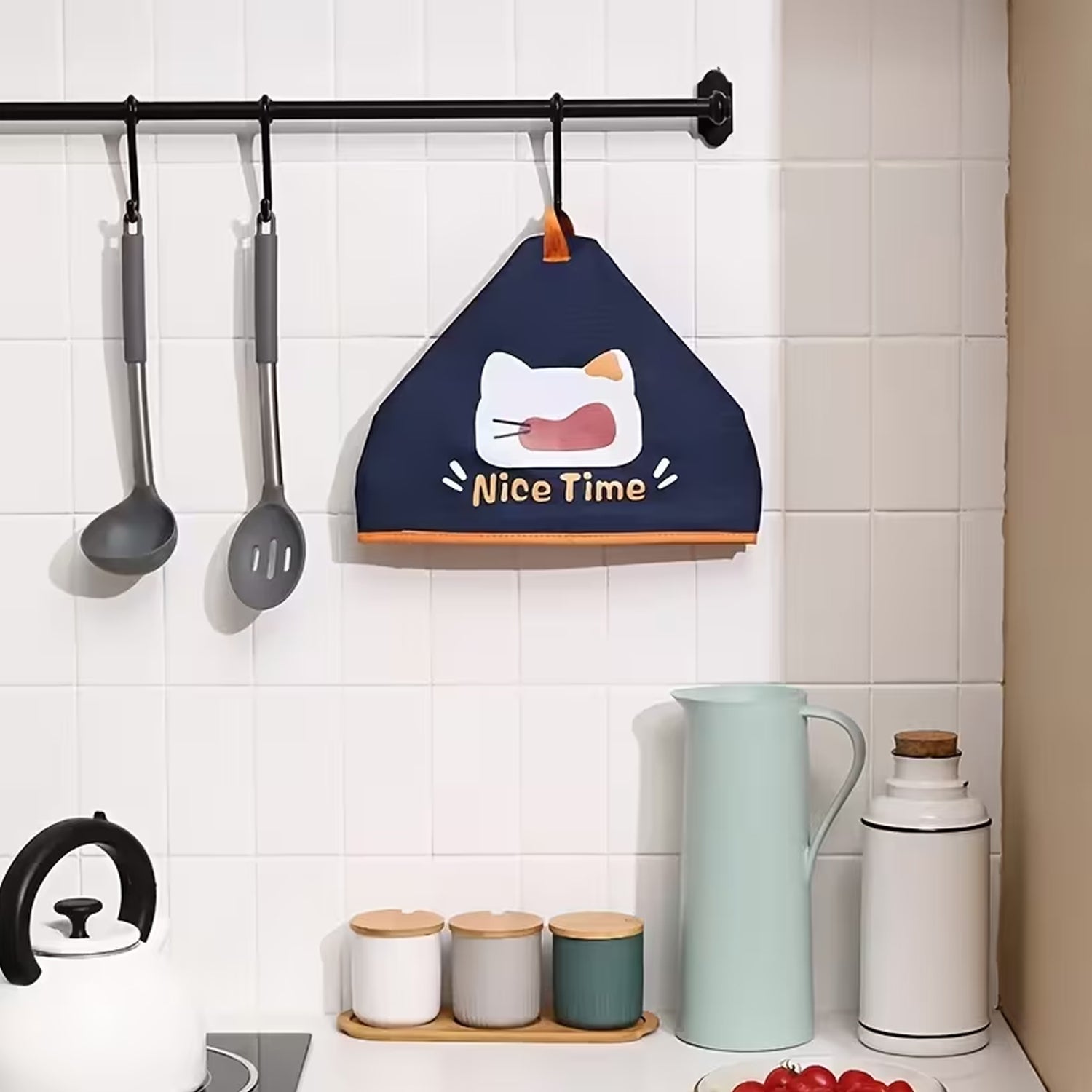 Printed fabric food cover used as hygienic plate cover in modern kitchen