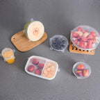 Flexible silicone covers fitted on various kitchen containers