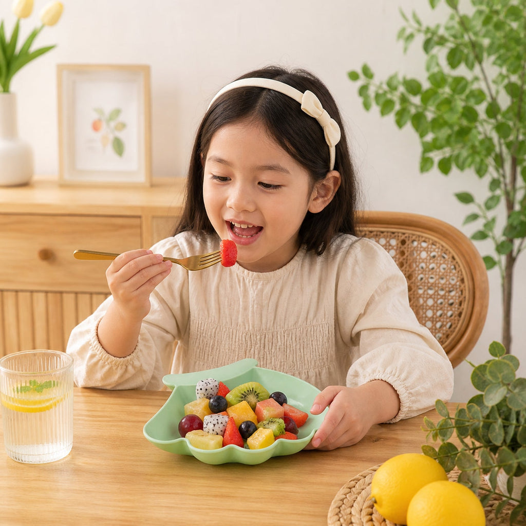 Colorful kids serving tray in cartoon shape with handle for easy serving