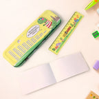 Open dinosaur pencil box revealing colorful pencils inside