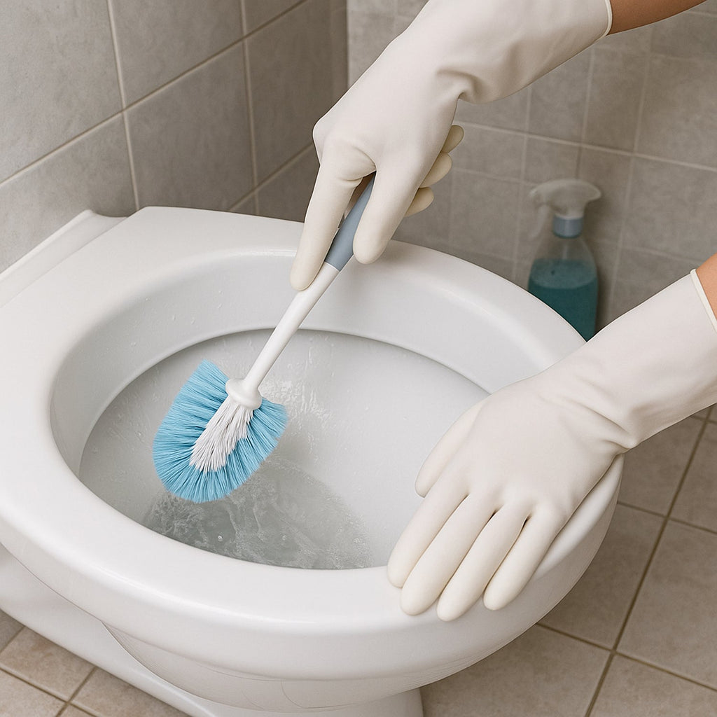 Detail shot of soft, flexible, small dishwashing gloves suitable for children’s use.