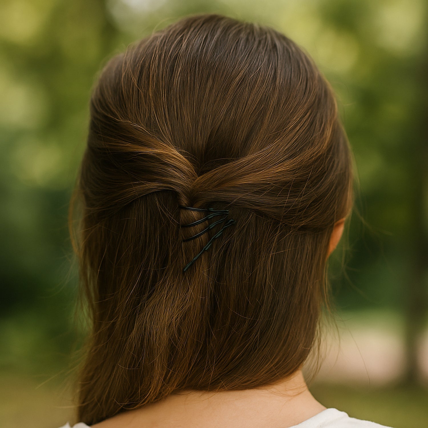 Black bobby pins arranged to demonstrate secure hold