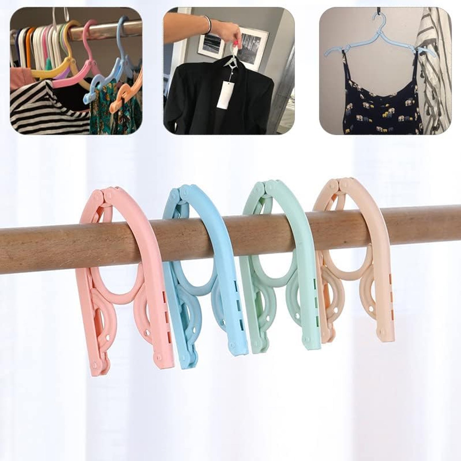 Space-saving foldable travel hanger designed to keep clothes wrinkle-free