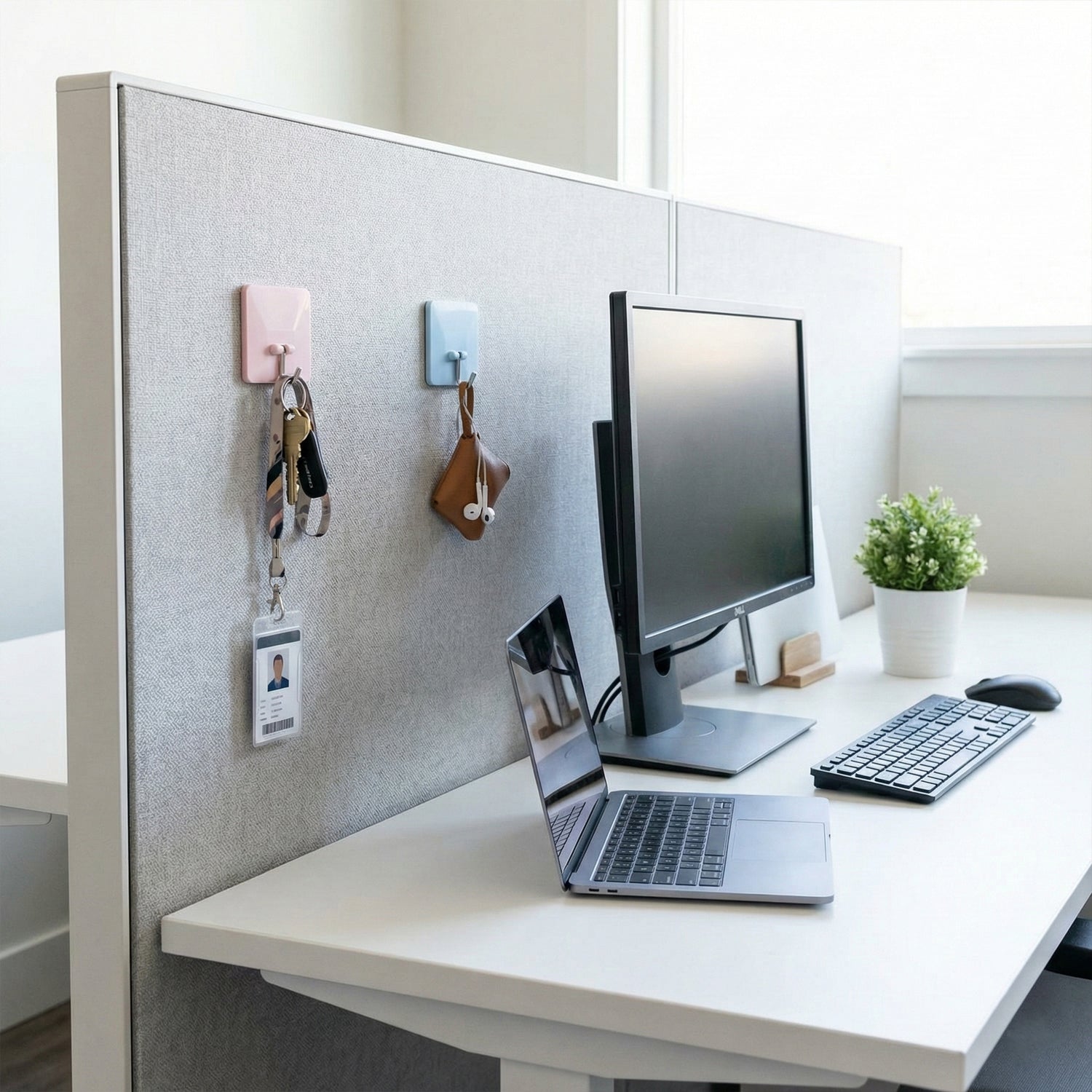 Close-up of sticky self-adhesive hooks for kitchen and bathroom organization