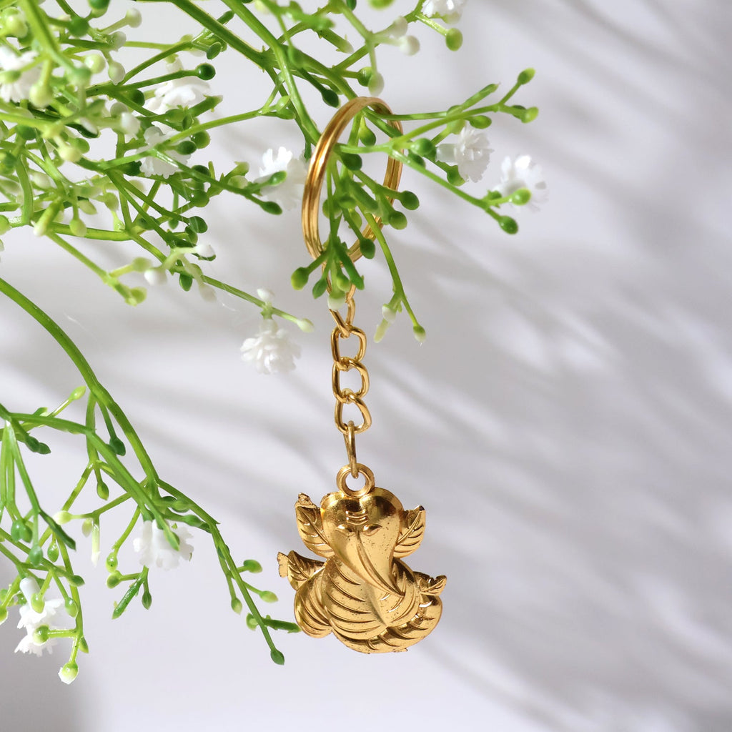 Close-up view showing craftsmanship of Ganesh metal keychain