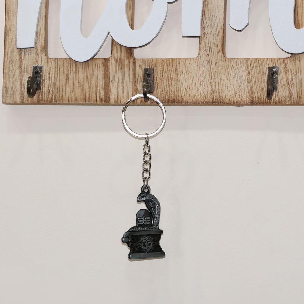 Close-up showing elegant silver finish of Shivling keychain