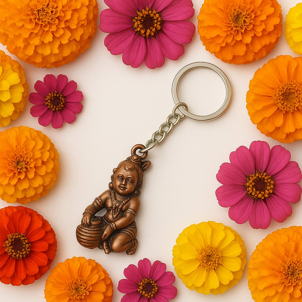 Elegant Bal Krishna devotional keychain showing craftsmanship details