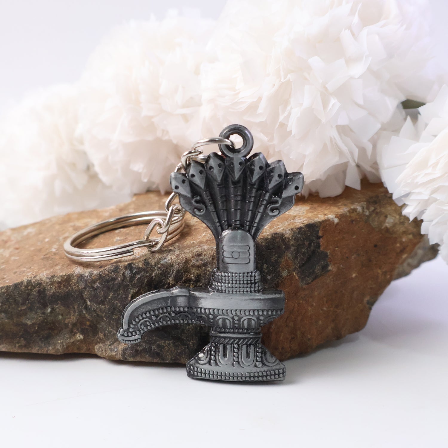 Shiva Lingam metal keychain with sturdy keyring for car and bike keys
