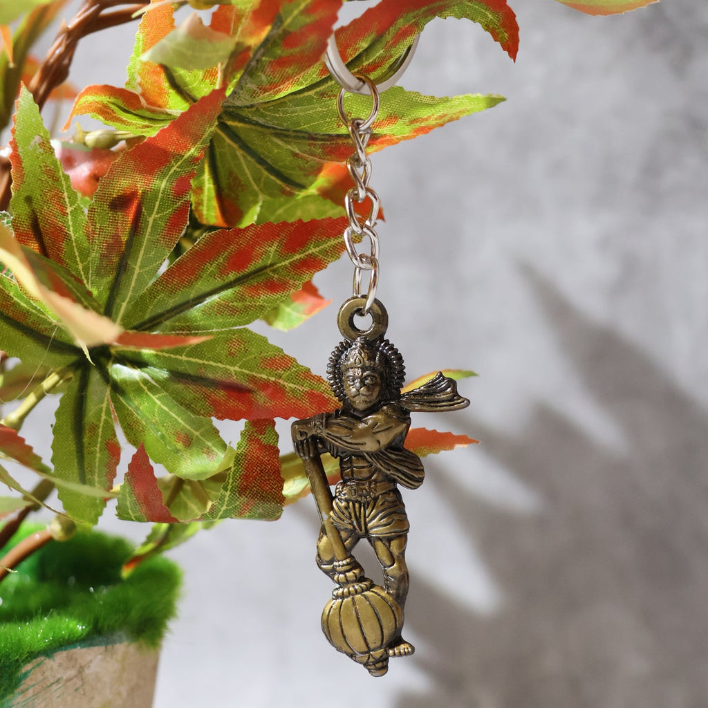 Side angle of the Lord Hanuman metal keychain showing craftsmanship