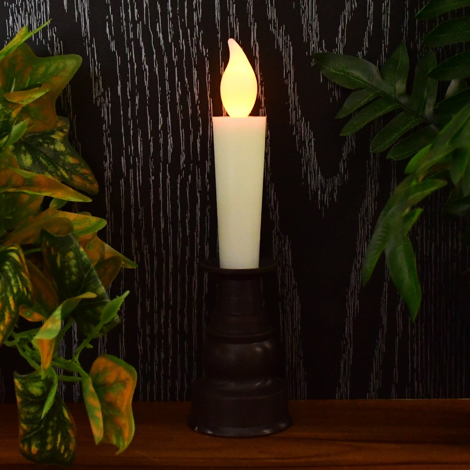 LED candle light with flameless glow in elegant holder for home decoration