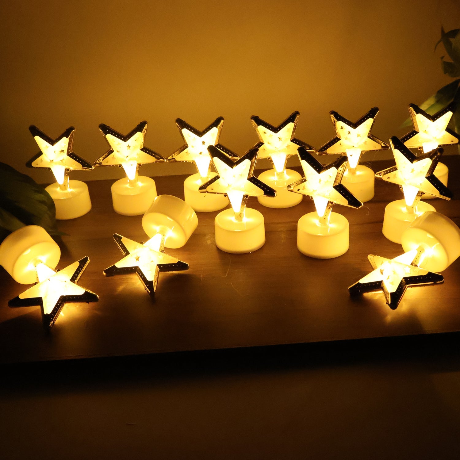 Set of 12 star shaped decorative flameless LED candles for festivals and weddings