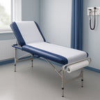 White tissue roll used as disposable covering for clinic beds