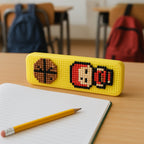 Close-up of the DIY Pixel Art Pen Stand holding pens, showing the pixel grid.