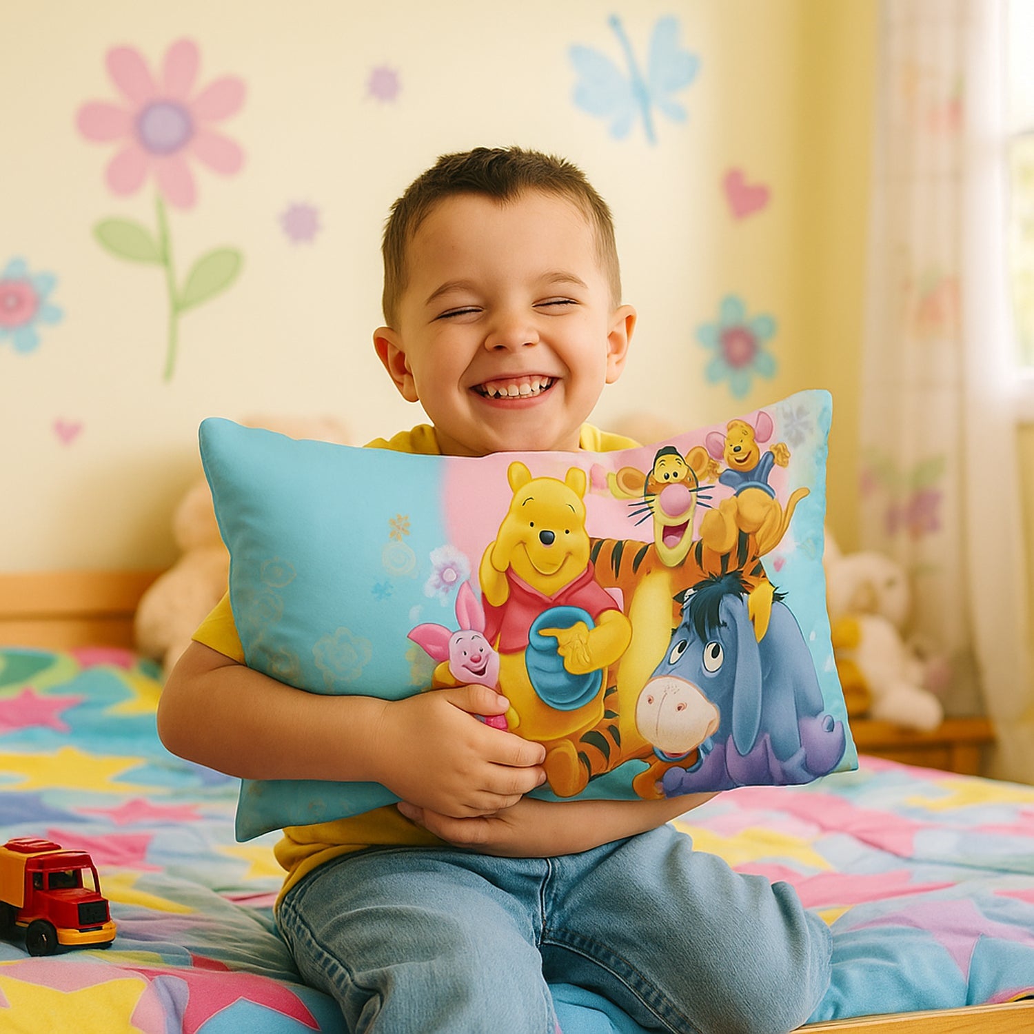 Durable fiber-filled cartoon kids pillow with soft plush fabric