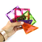 Set of magnetic building tiles in multiple colors and shapes