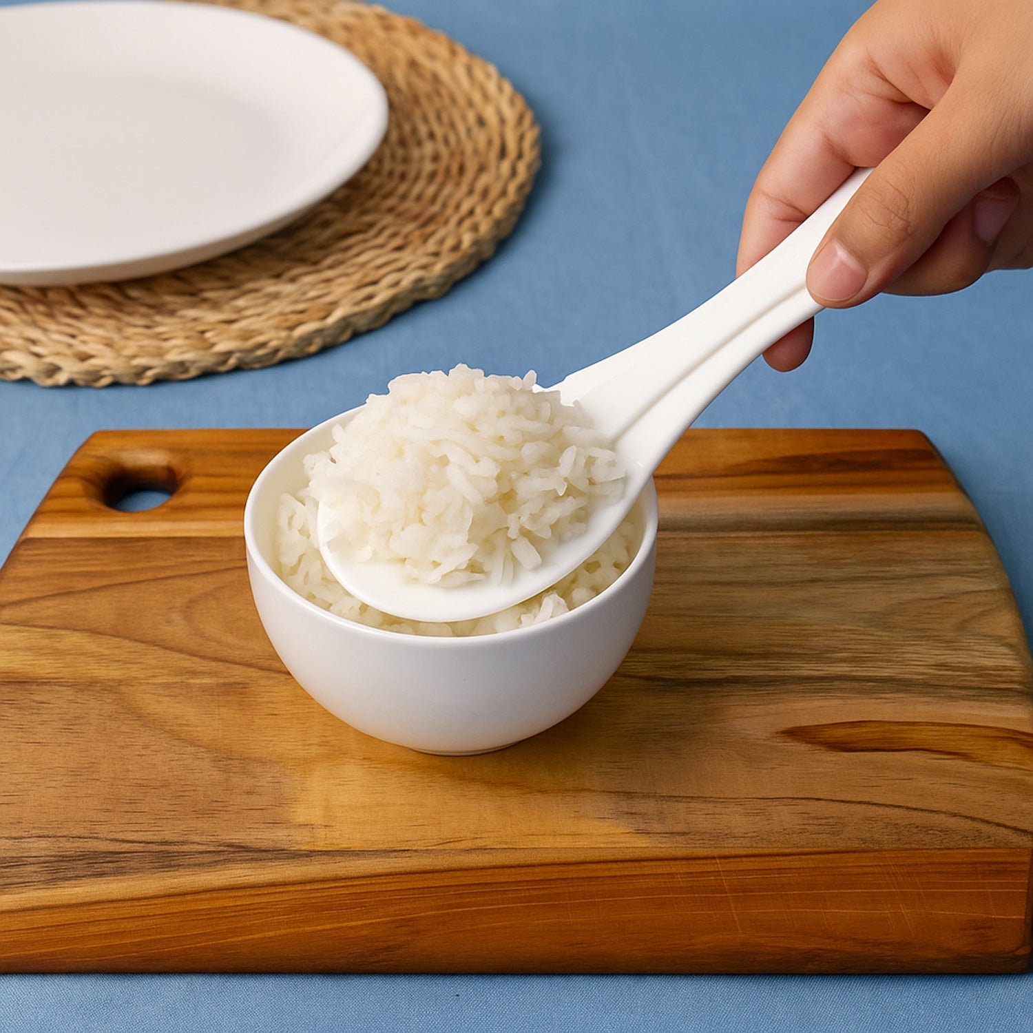 Wide flat non-stick spoon designed for serving sticky rice