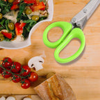 3-blade kitchen scissors shown alongside included cleaning comb accessory