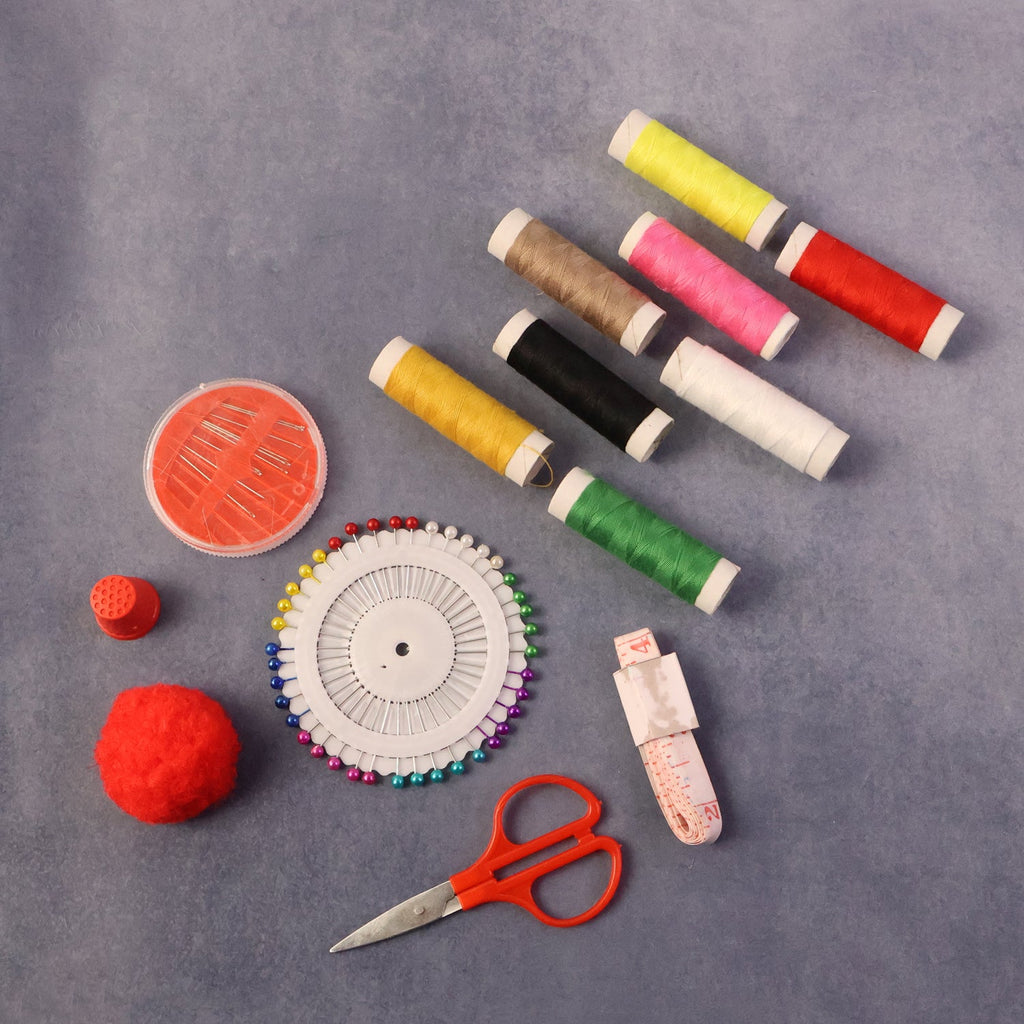 Home sewing and stitching set with measuring tape and accessories