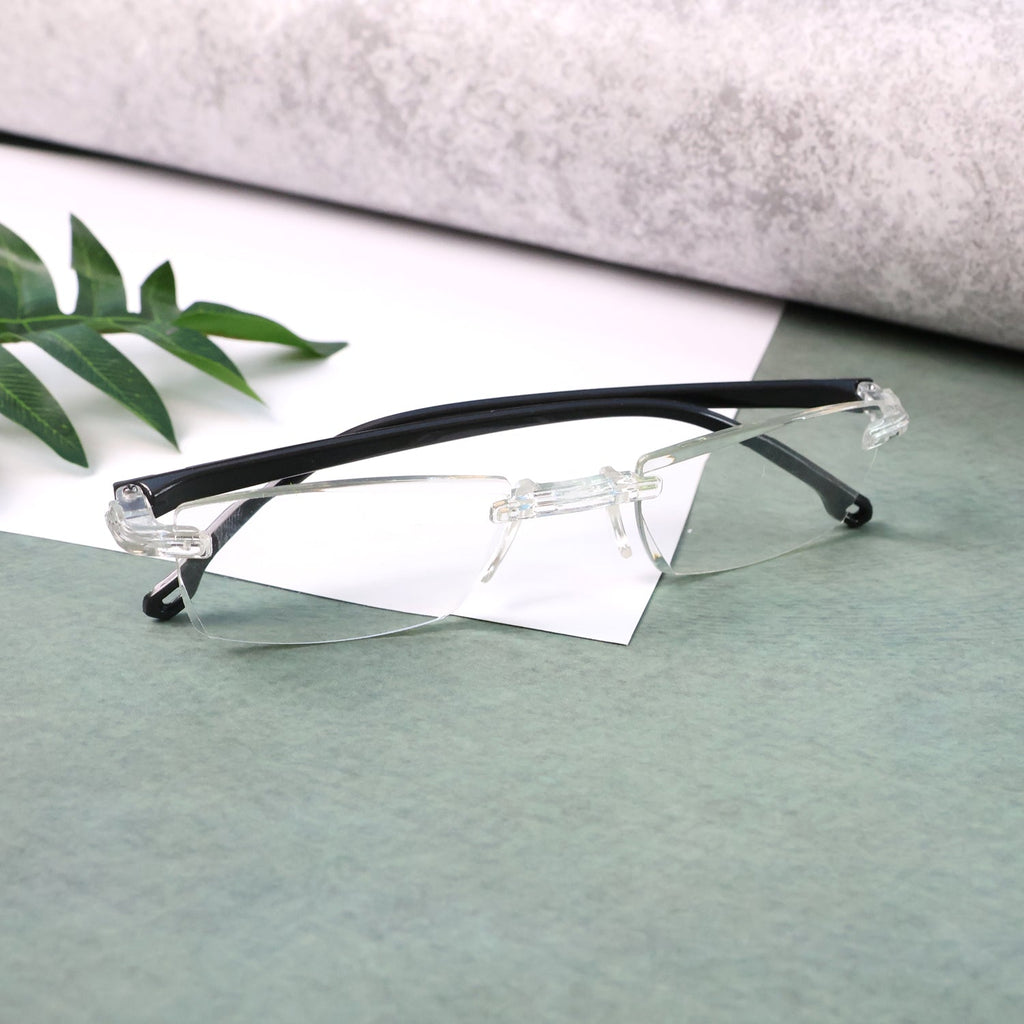 Lightweight rimless reading glasses with flexible temples for secure fit