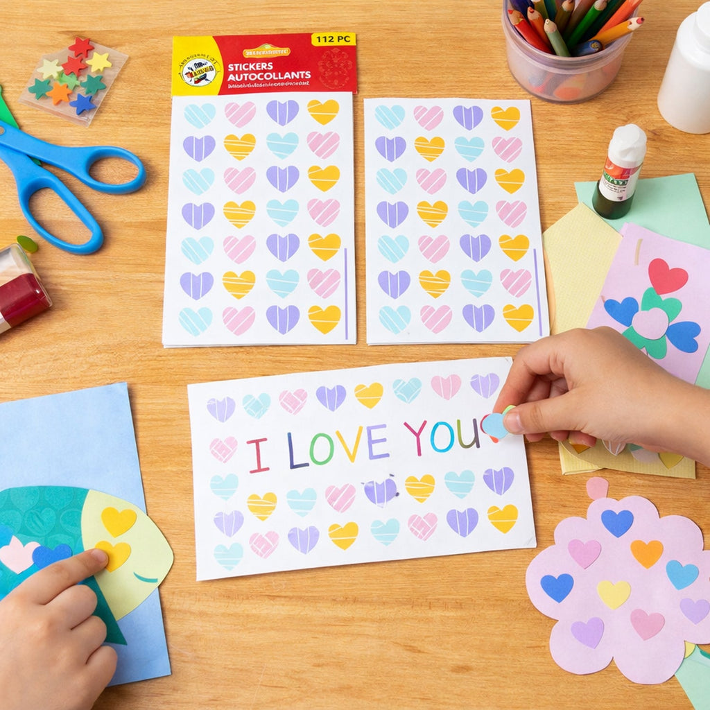 Various sizes of vibrant multicolor heart stickers