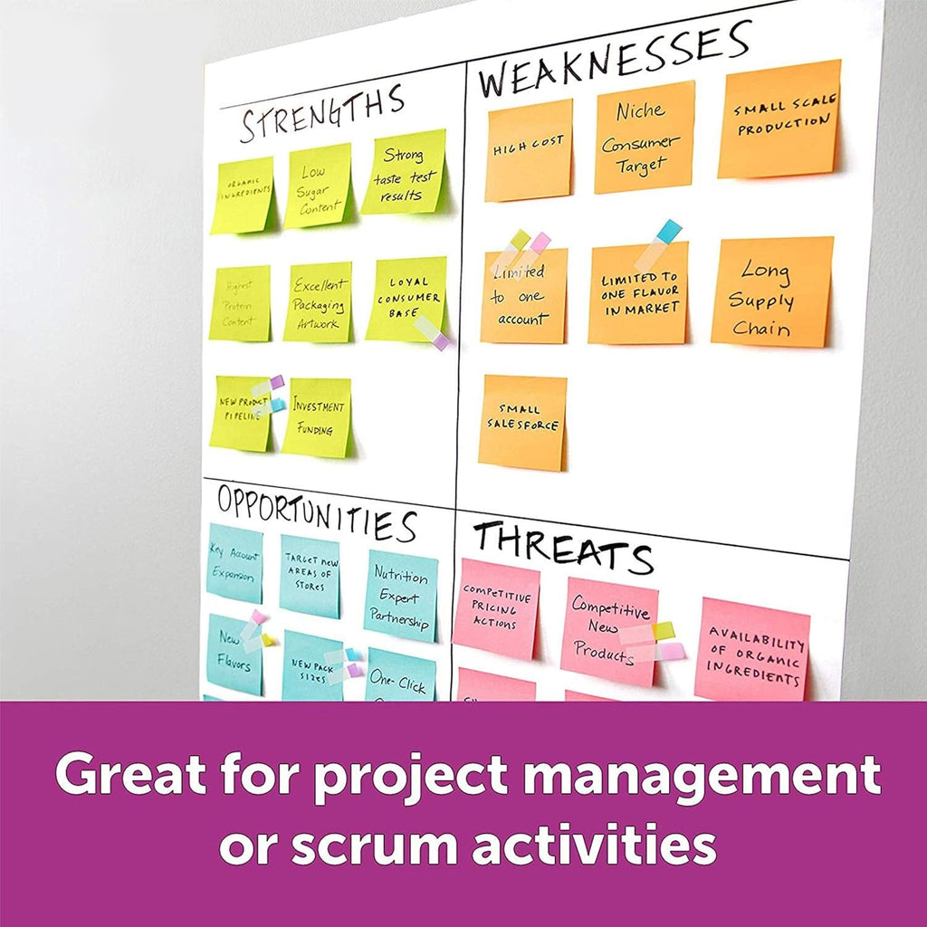 Sticky notes pad placed on desk and planner for easy access