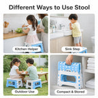 Folded step stool in compact form for space saving storage