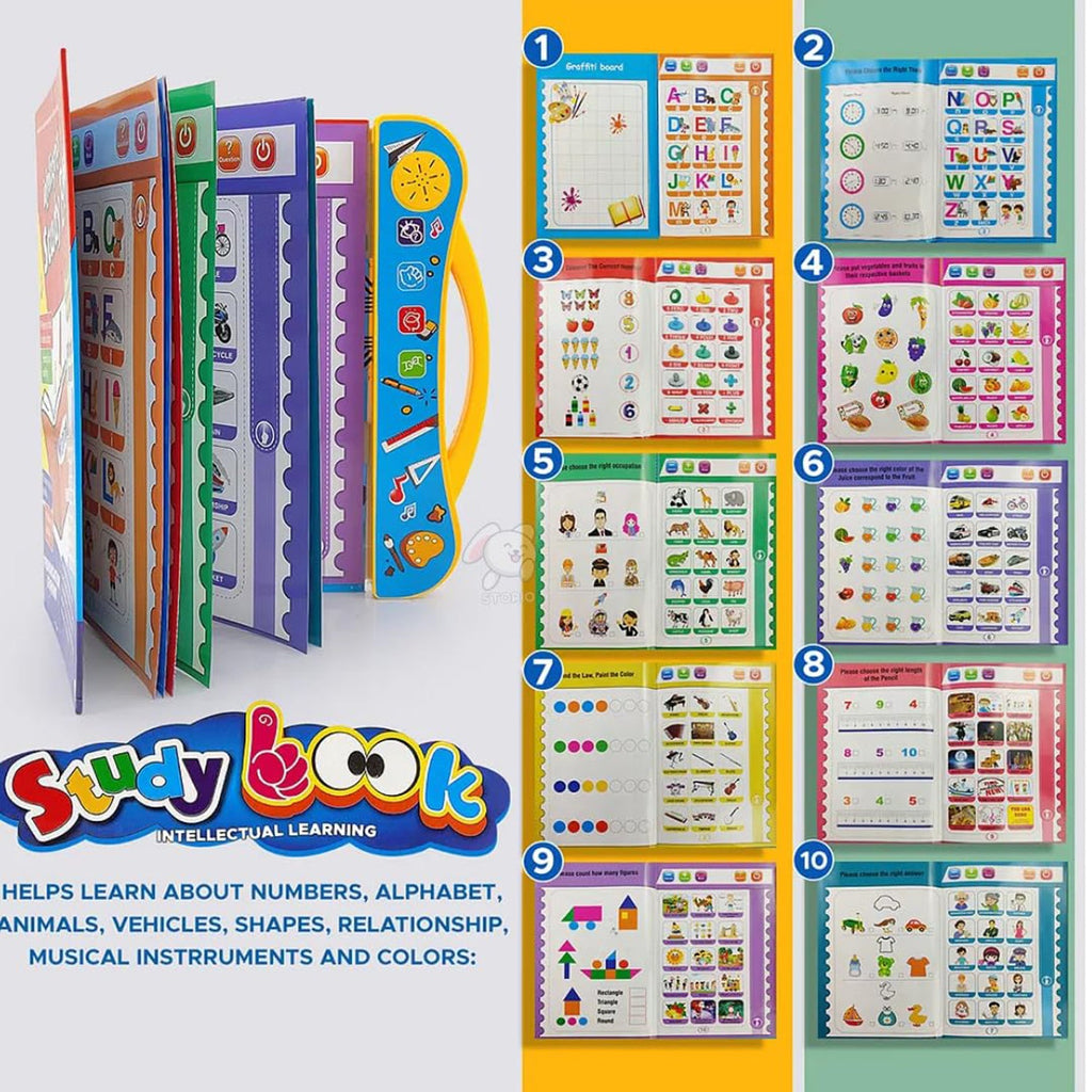 Bright, interactive buttons on the Kids Learning Book, designed for easy use by toddlers.