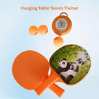 Close-up of panda design kids paddles in hanging table tennis trainer set
