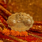 Beautiful Ganesh embossed metal roli-chawal kumkum chopra with detailed scalloped edges