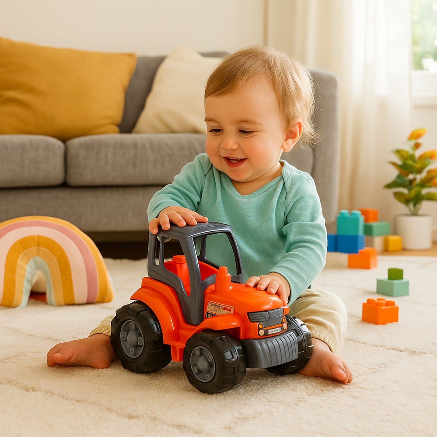 Push and go friction powered tractor toy with large wheels for kids