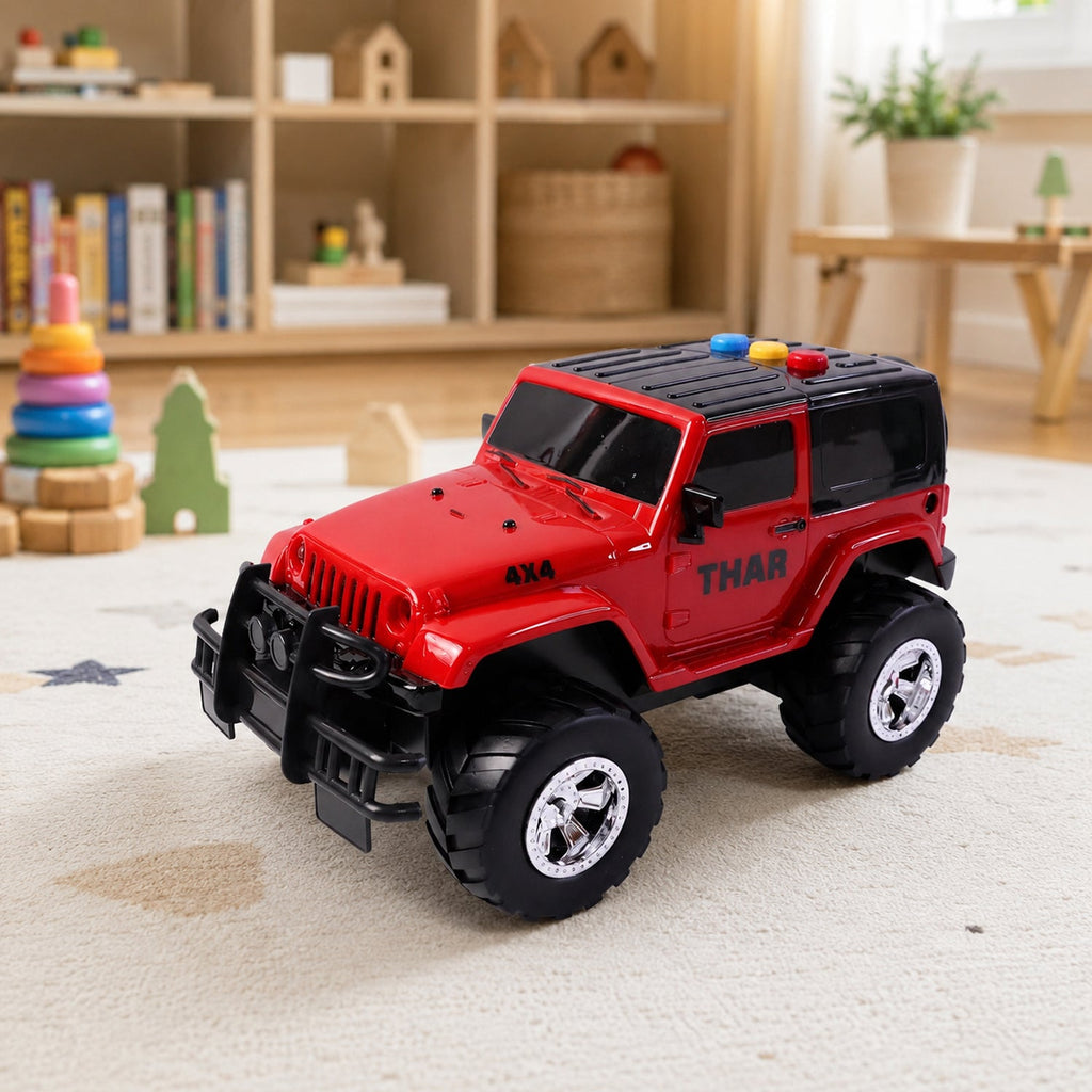 Rear view of durable kids' friction toy jeep for outdoor adventures