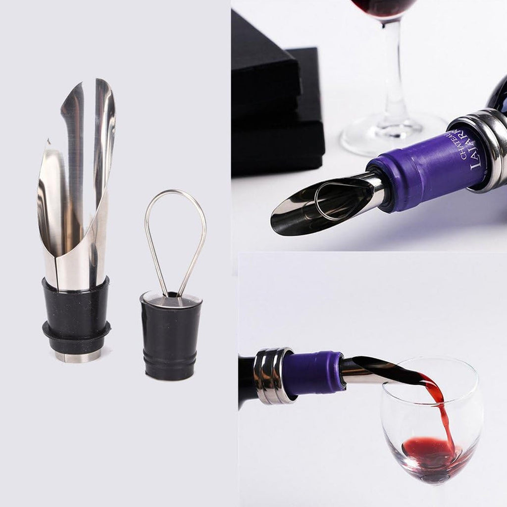 Stainless steel wine bottle accessory tools including corkscrew and stopper