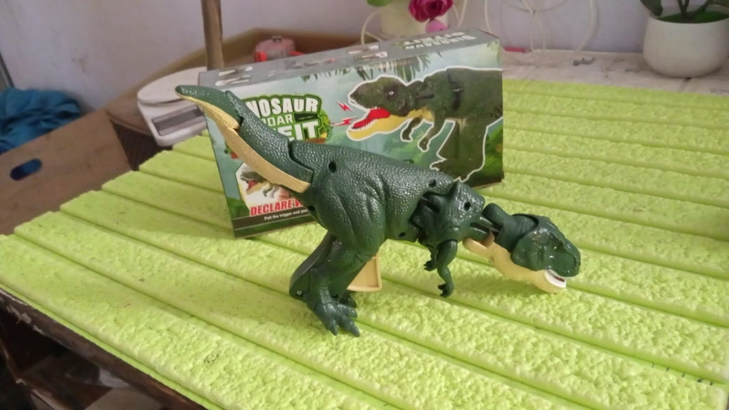 Close-up of the dinosaur toy's textured skin and detailed features.