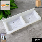 Wall mounted sponge holder showing spacious compartment design