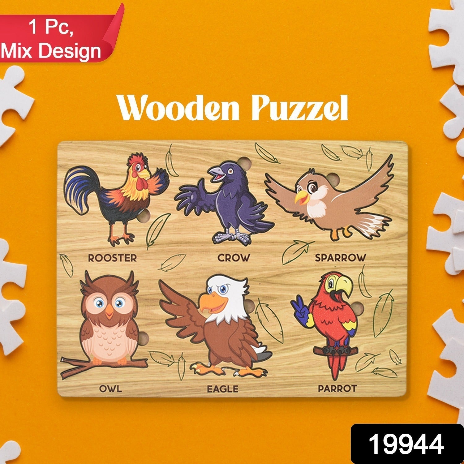 Close-up view of wooden puzzle peg with easy-grip knob for toddlers