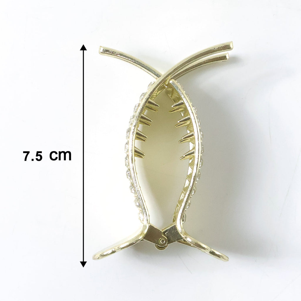 Side view of premium crystal studded hair claw clip